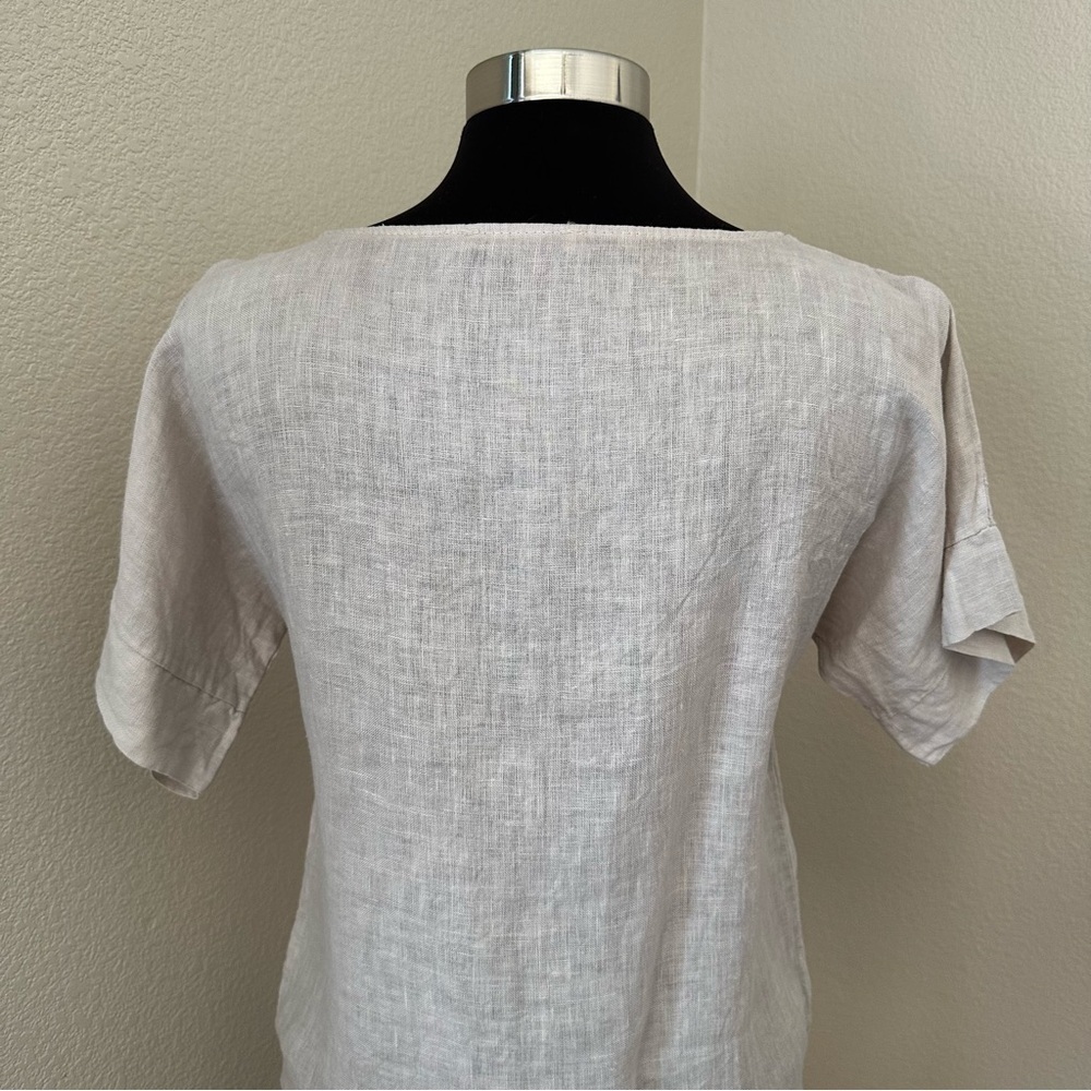 Francesca Bettini 100% Linen Short Sleeve oatmeal Top Size S - Picture 8 of 12